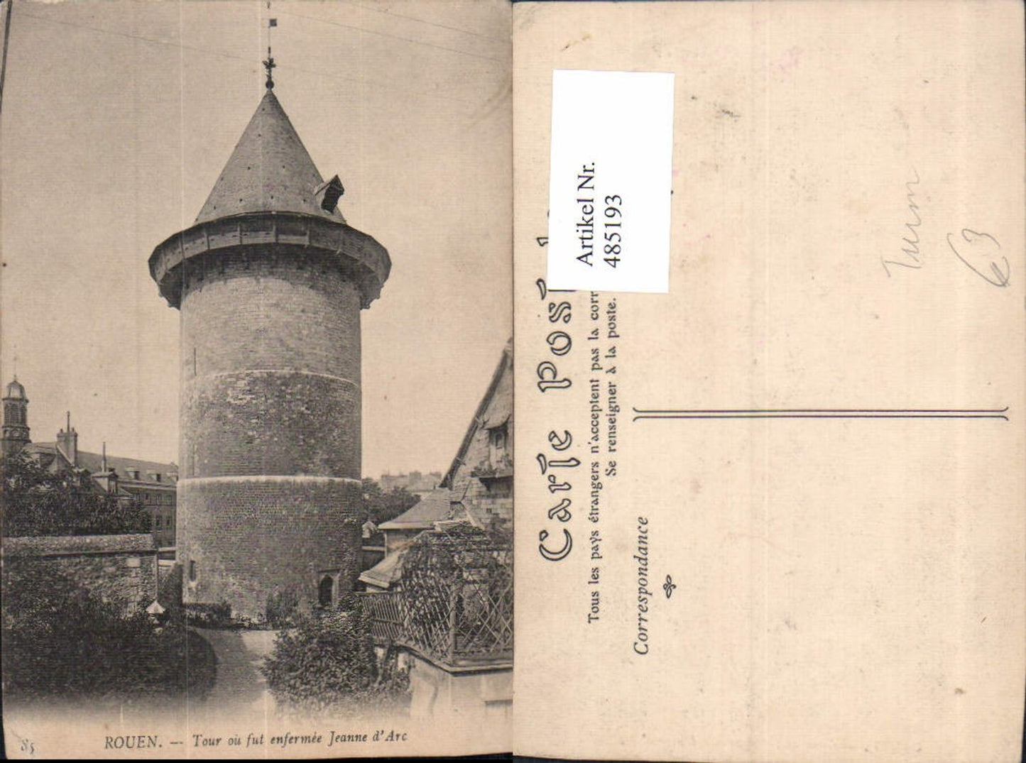 485193,Turm Rouen Tour ou fut enfermee Jeanne d Arc