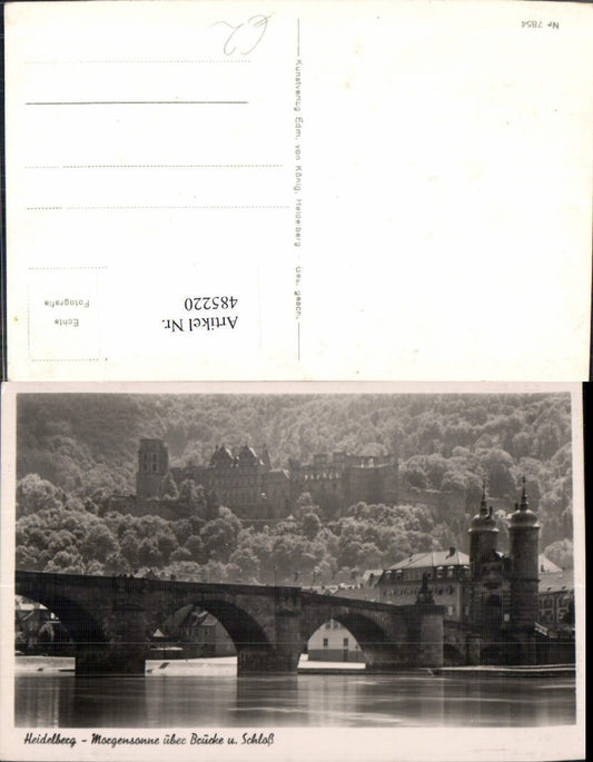 485220,Foto Ak Heidelberg Morgensonne über Brücke u. Schloss