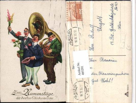 485291,Künstler AK Namenstag Trinkerhumor Betrunkene Musiker Horn