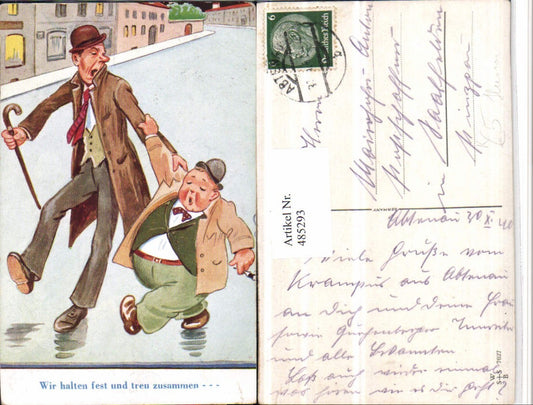 485293,Künstler AK Trinkerhumor Betrunkene Zusammenhalt Zigarette