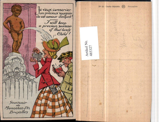 485327,Künstler AK Toilettenhumor Pinkelhumor Brüssel Manneken-Pis Kamera Hut