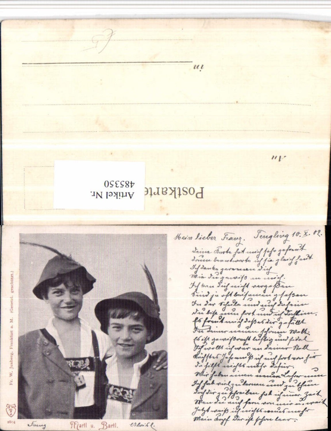 485350,Martl u. Bartl Kinder Buben Tracht Federhut Portrait