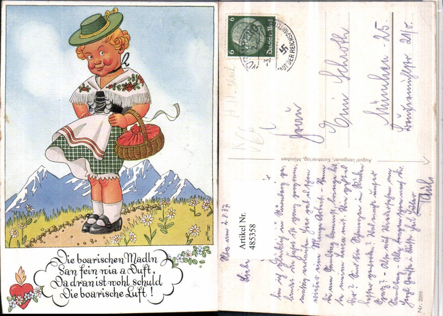 485358,Künstler AK H.H. Koch Kind Mädchen Tracht Berge pub August Lengauer 2099