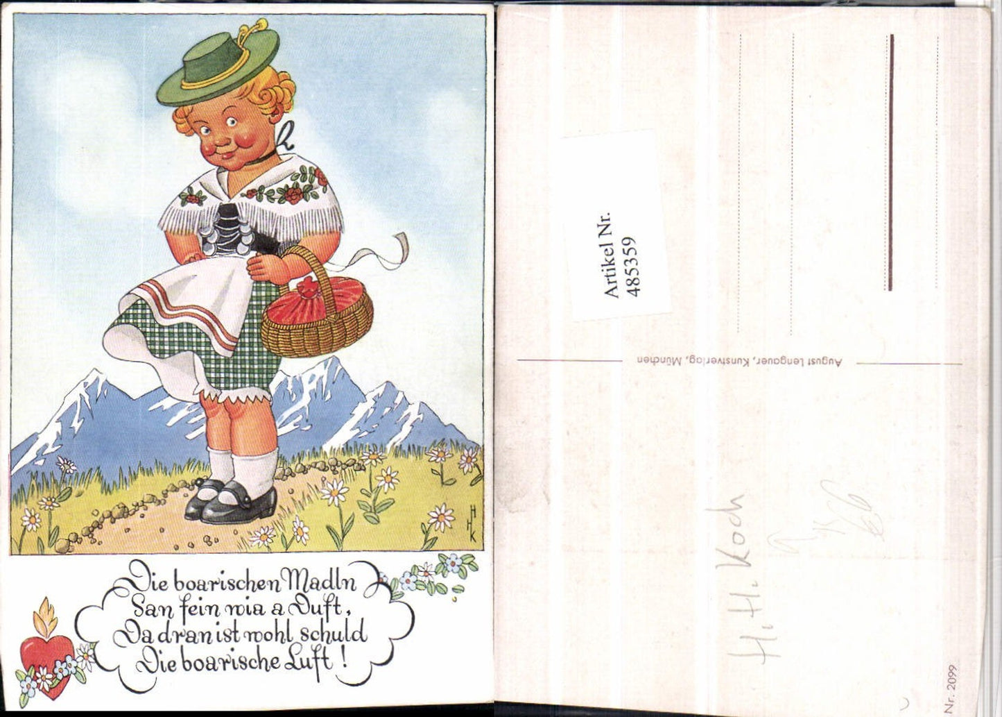 485359,Künstler AK H.H. Koch Kind Mädchen Tracht Berge pub August Lengauer 2099