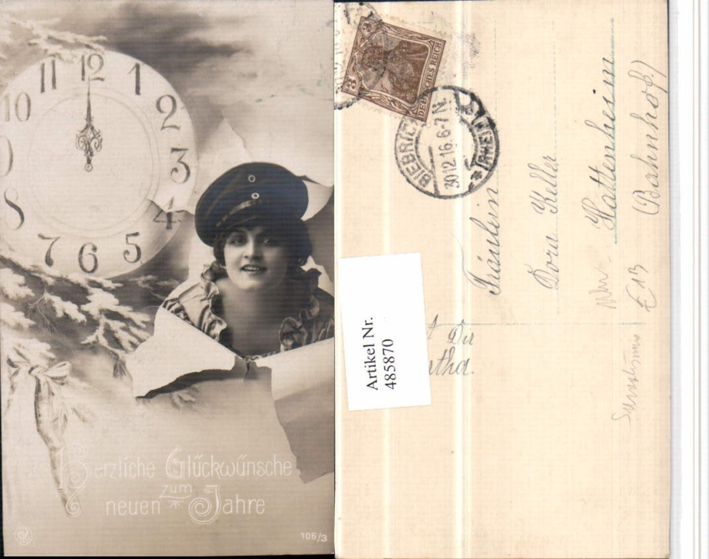 485870,Surrealismus Neujahr Uhr Frau m. Mütze