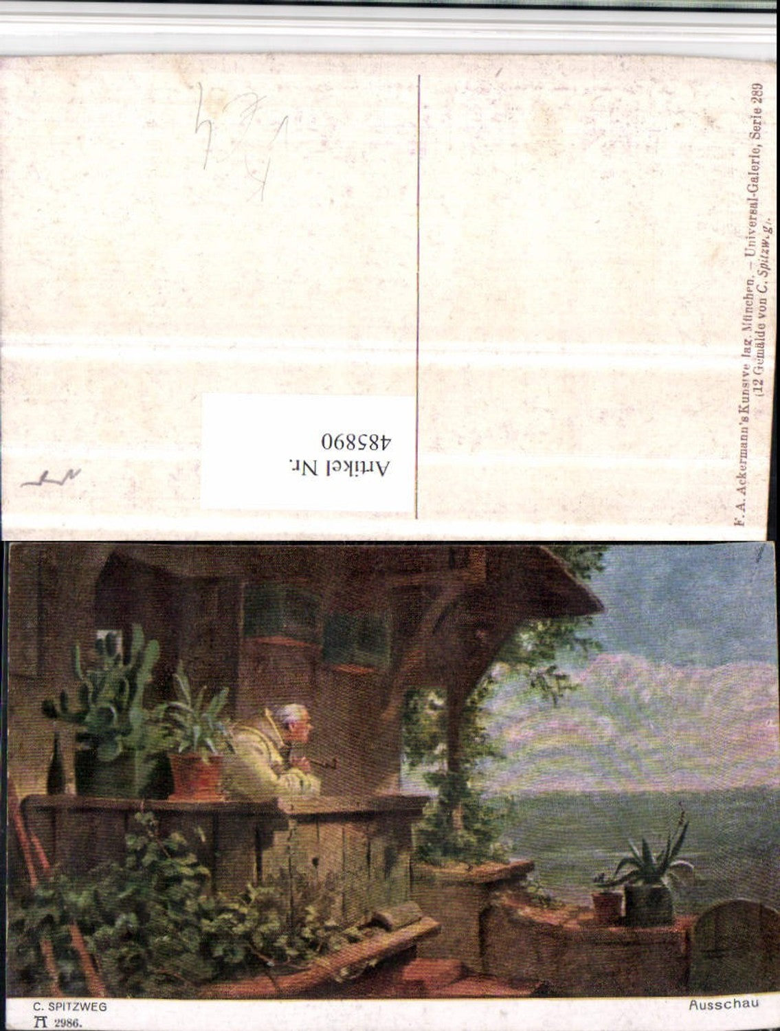 485890,Künstler AK C. Spitzweg Ausschau Mann Pfeife pub Ackermann 2986