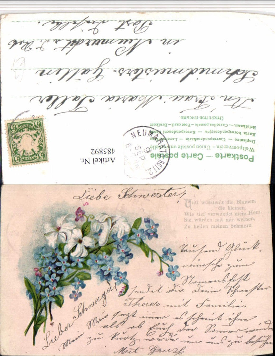 485892,Künstler AK Blumen Vergissmeinnicht Spruch