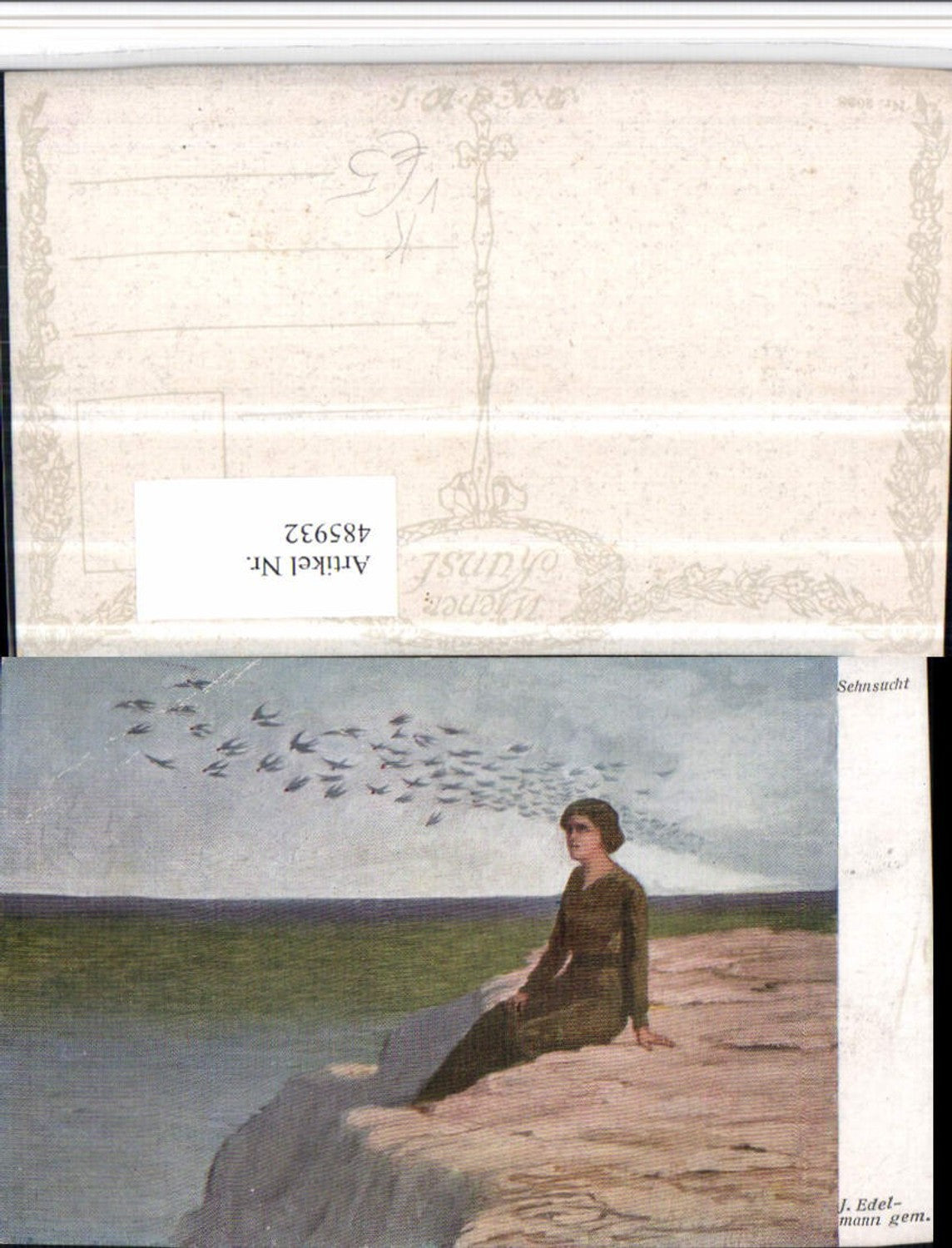 485932,Künstler AK J. Edelmann Sehnsucht Frau Küste pub B.K.W.I. 2098