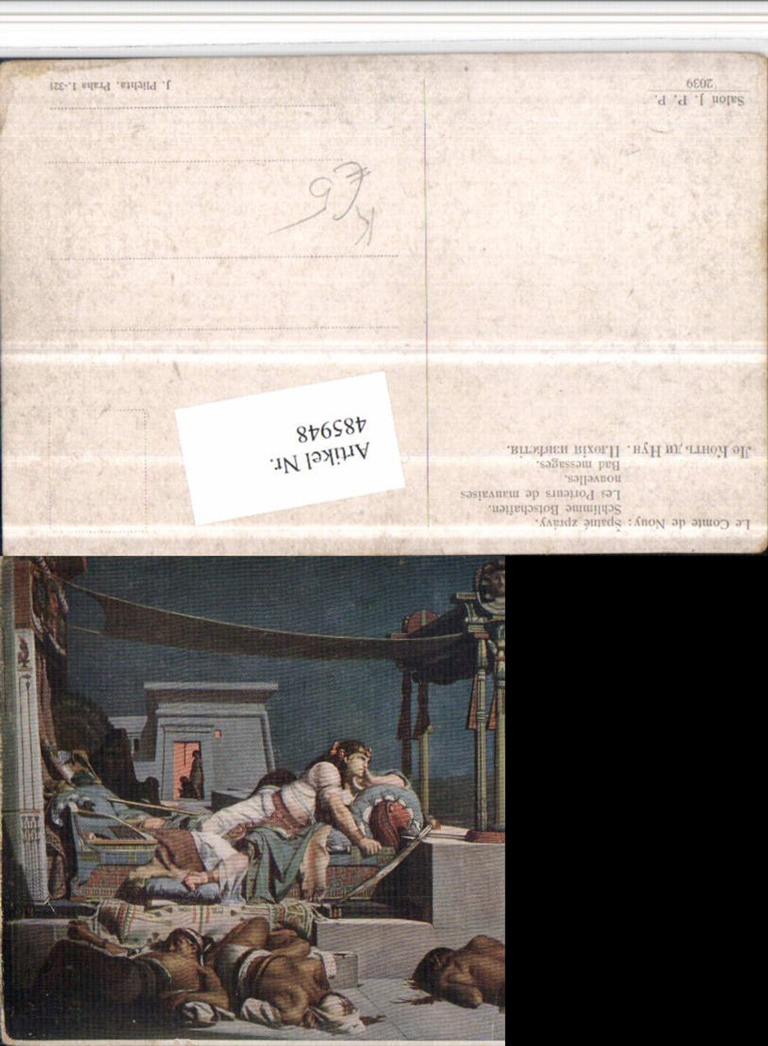 485948,Künstler AK Comte de Nouy Schlimme Botschaften Königin Tote