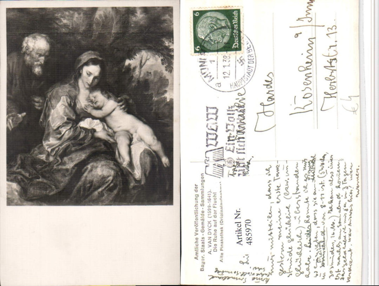 485970,Künstler AK A. Van Dyck Ruhe auf der Flucht Maria m. Jesuskind