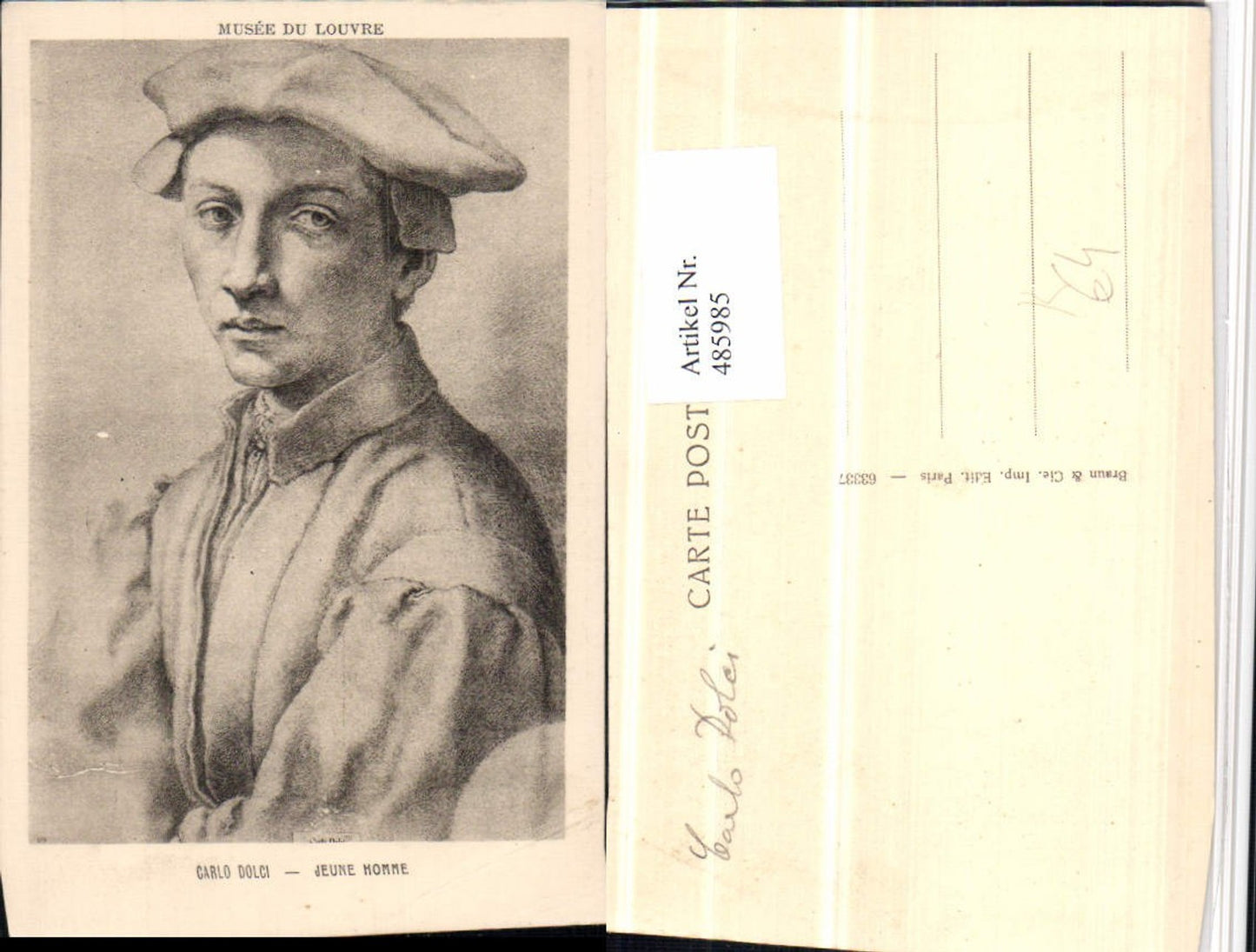 485985,Künstler AK Carlo Dolci Jeune Homme Mann Mütze Portrait