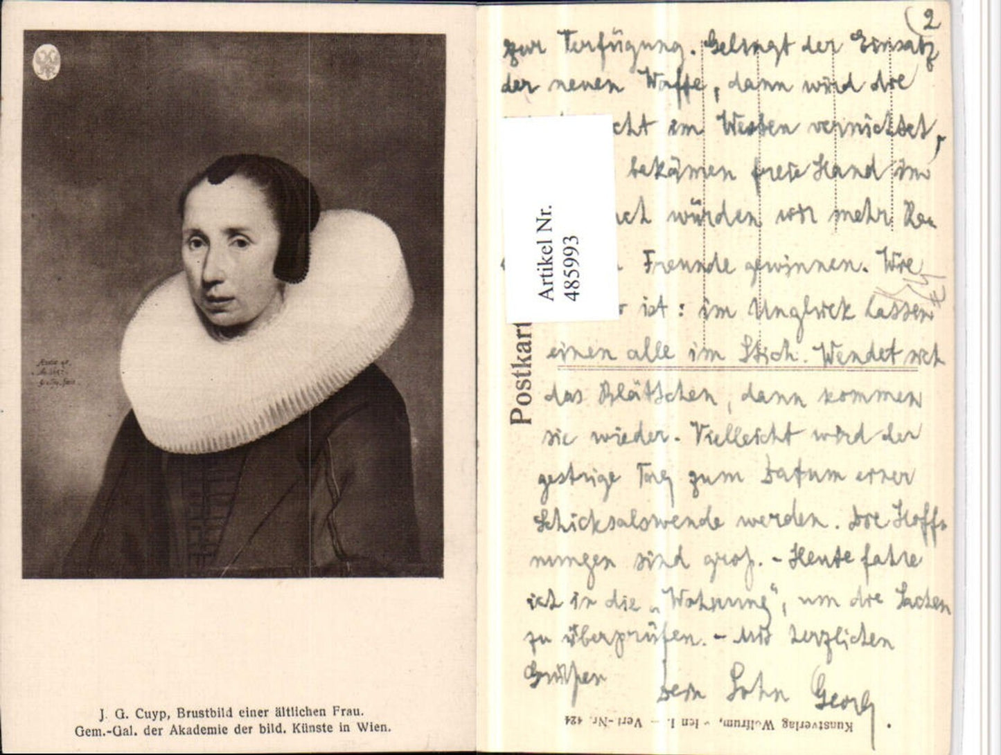 485993,Künstler AK J.G. Cuyp Brustbild einer ältlichen Frau Halskrause
