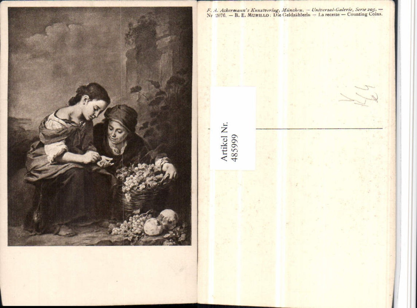 485999,Künstler AK B.E. Murillo Geldzählerin Trauben pub Ackermann 2076