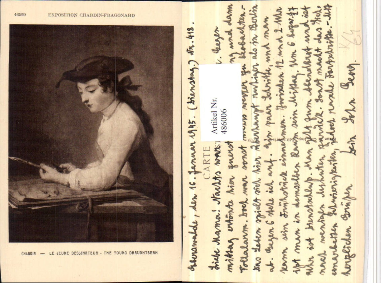486006,Künstler AK Chardin Young Draughtsman Portrait