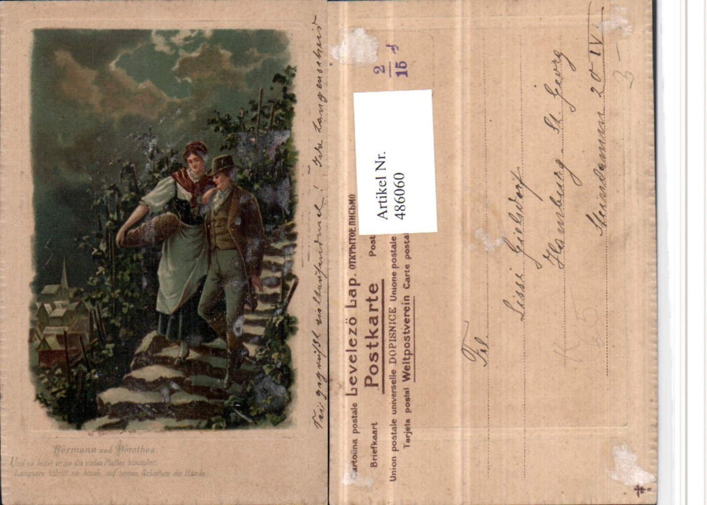 486060,Künstler AK Hermann u. Dorothea Paar Stiege Spruch