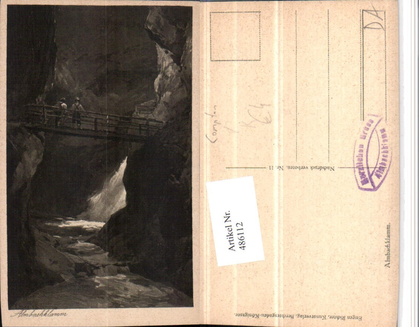 486112, Artist AK E. Harrison Compton Almbachklamm near Berchtesgaden Bridge