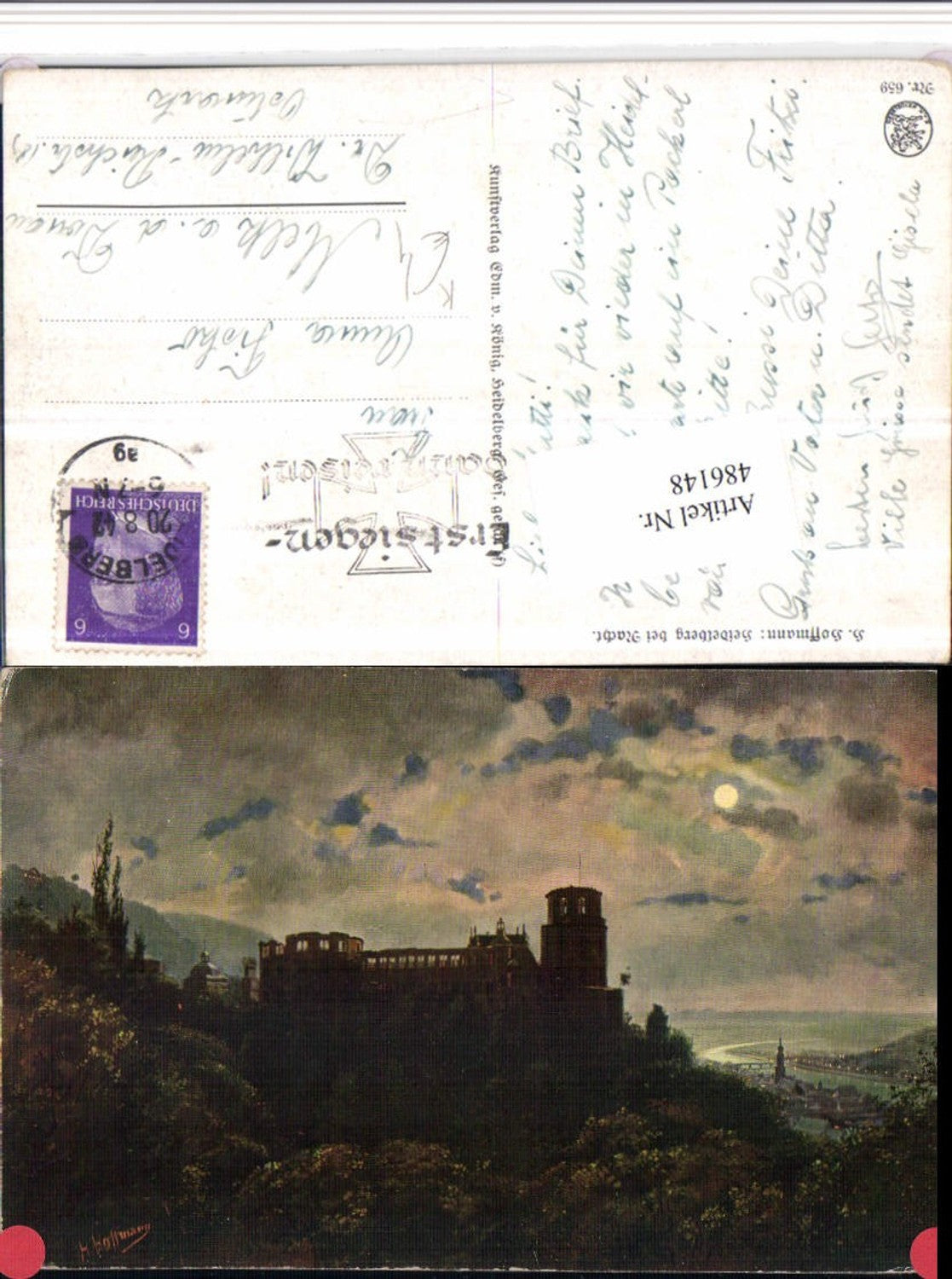 486148,Künstler AK Heinrich Hoffmann Heidelberg Schloss Mond pub Edm. König 659