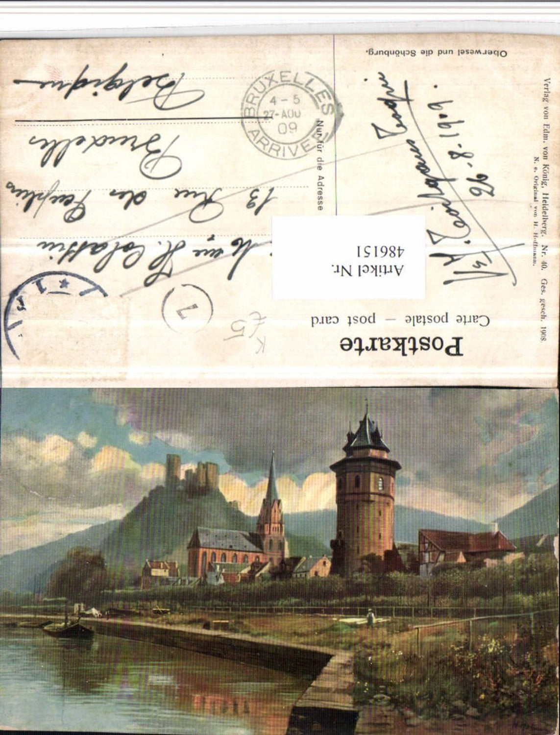 486151,Künstler AK Heinrich Hoffmann Oberwesel m. Schönburg pub Edm. König 40