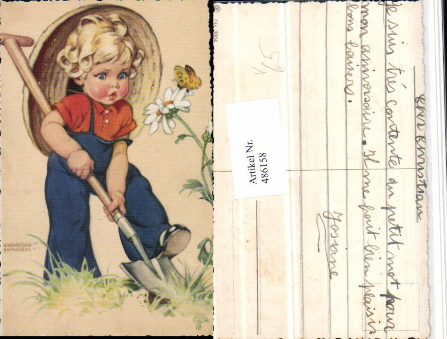 486158,Künstler AK Ilse-Wende Lungershausen Kind Spaten Hut pub C. P. 3004