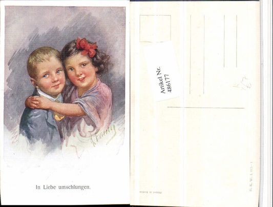 486177,Künstler AK Karl Feiertag In Liebe umschlungen Kinder Liebe pub B.K.W.I. 665/1