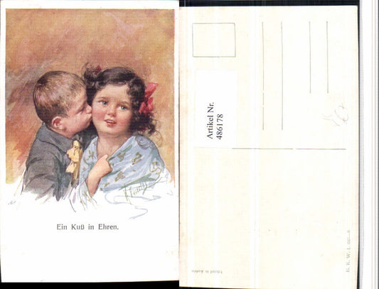 486178,Künstler AK Karl Feiertag Ein Kuss in Ehren Kinder Liebe pub B.K.W.I. 665/6