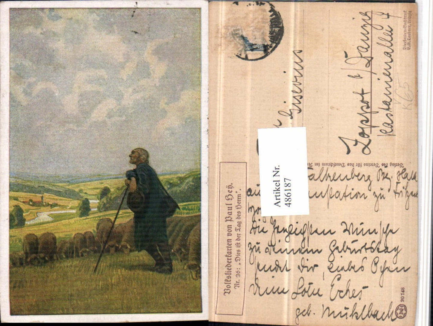 486187,Künstler AK Paul Hey Volksliedkarte 36 Tag des Herrn Hirte Schäfer pub VDA