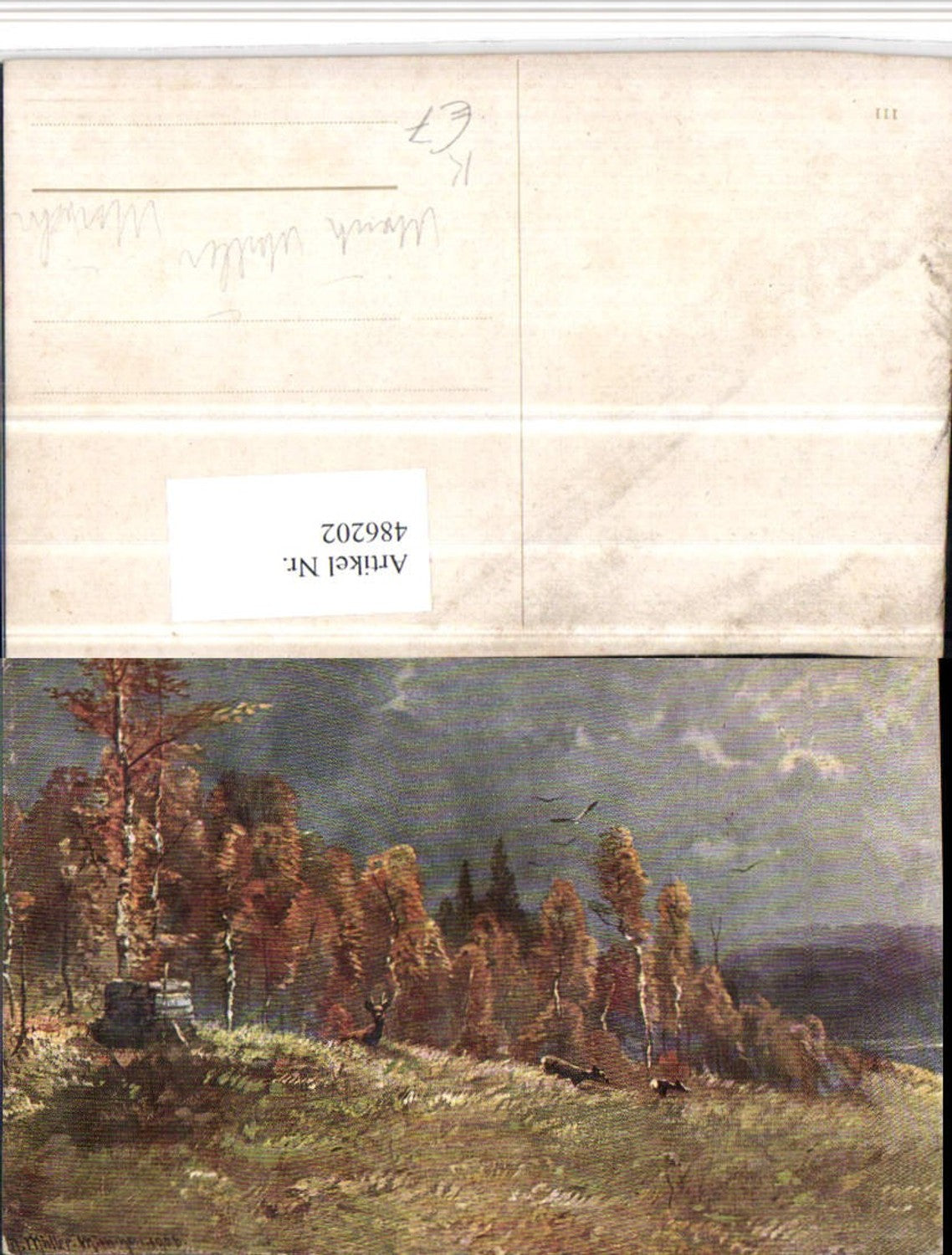 486202,Künstler AK Moritz Müller München Landschaft Wald Wild Rehe