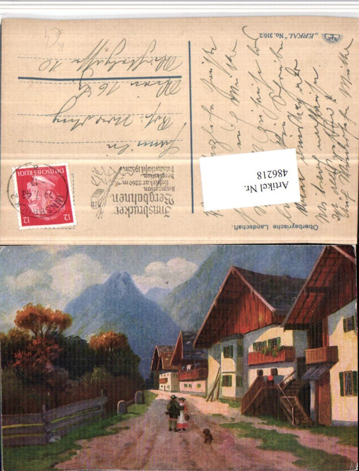 486218,Künstler AK Oberbayrische Landschaft Straßenpartie Häuser