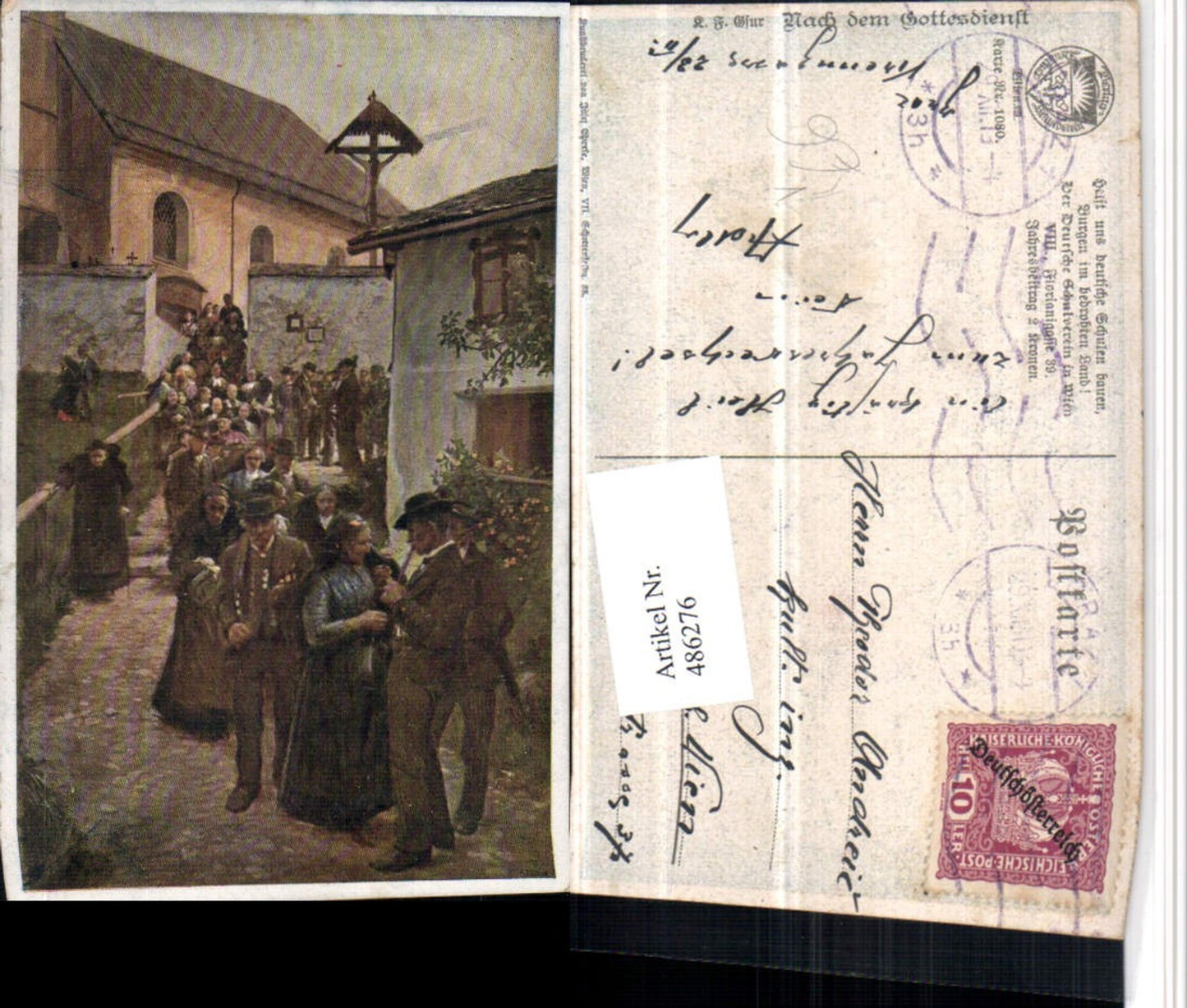 486276, German School Association 1080 Artist Karl F. Gsur After the church service