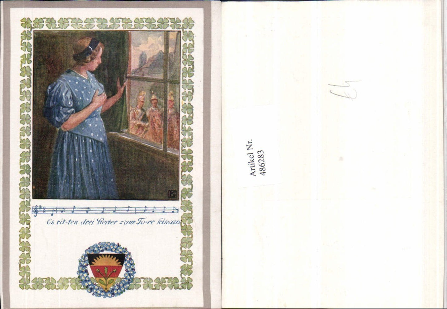 486283, German School Association Artist Card Woman Dress Window Rider Song Line
