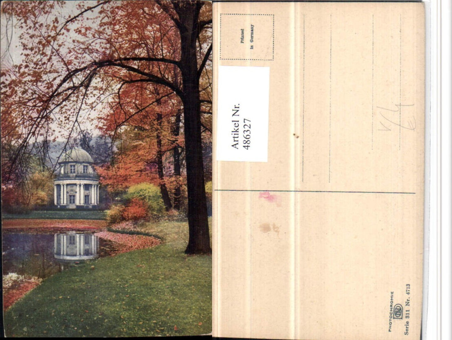 486327,Photochromie Nenke & Ostermaier 311/4713 Herbst Landschaft Tempel Bäume