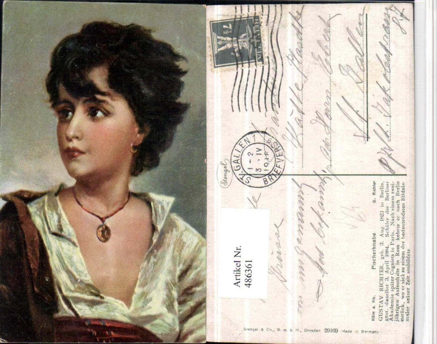 486361,Stengel Co 29169 Künstler Gustav Richter Fischerknabe Portrait