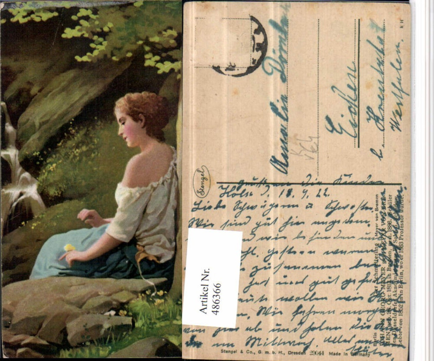 486366,Stengel Co 29044 Künstler Johann Georg Meyer Schmetterling Frau