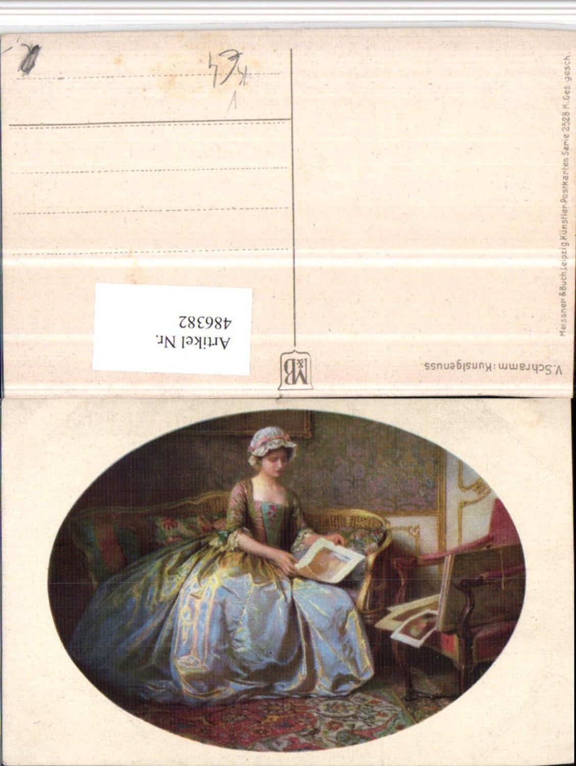 486382,Meissner & Buch 2528 Künstler V. Schramm Kunstgenuss Frau Kleid
