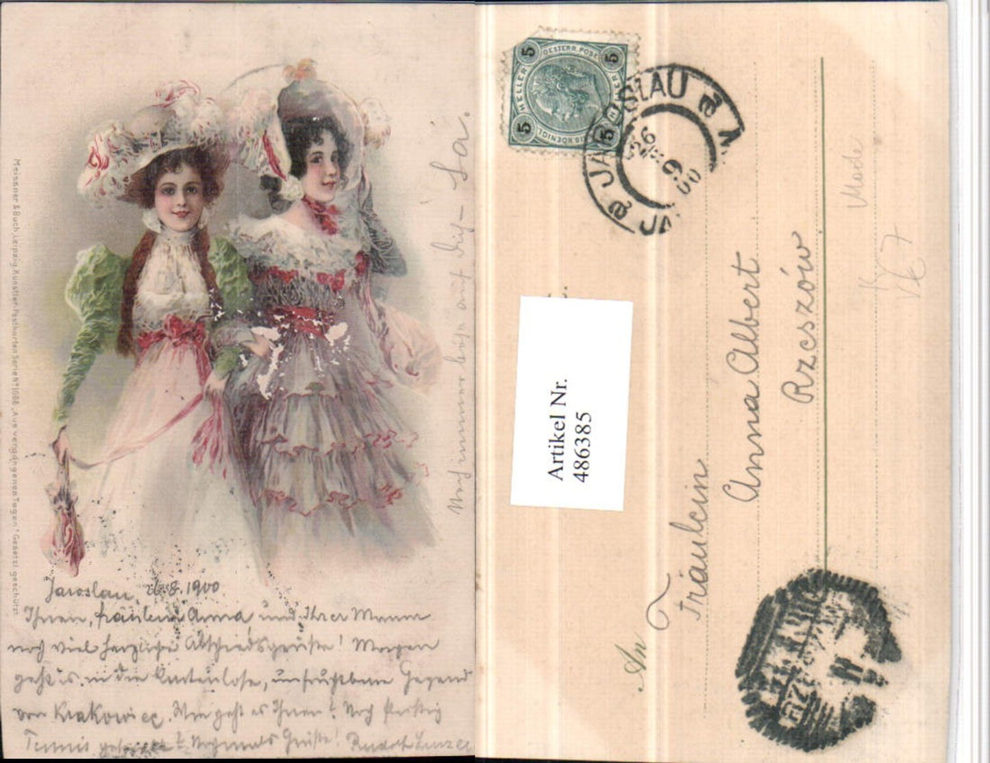 486385,Meissner & Buch 1068 Künstlerkarte Mode Frauen Kleider Hüte