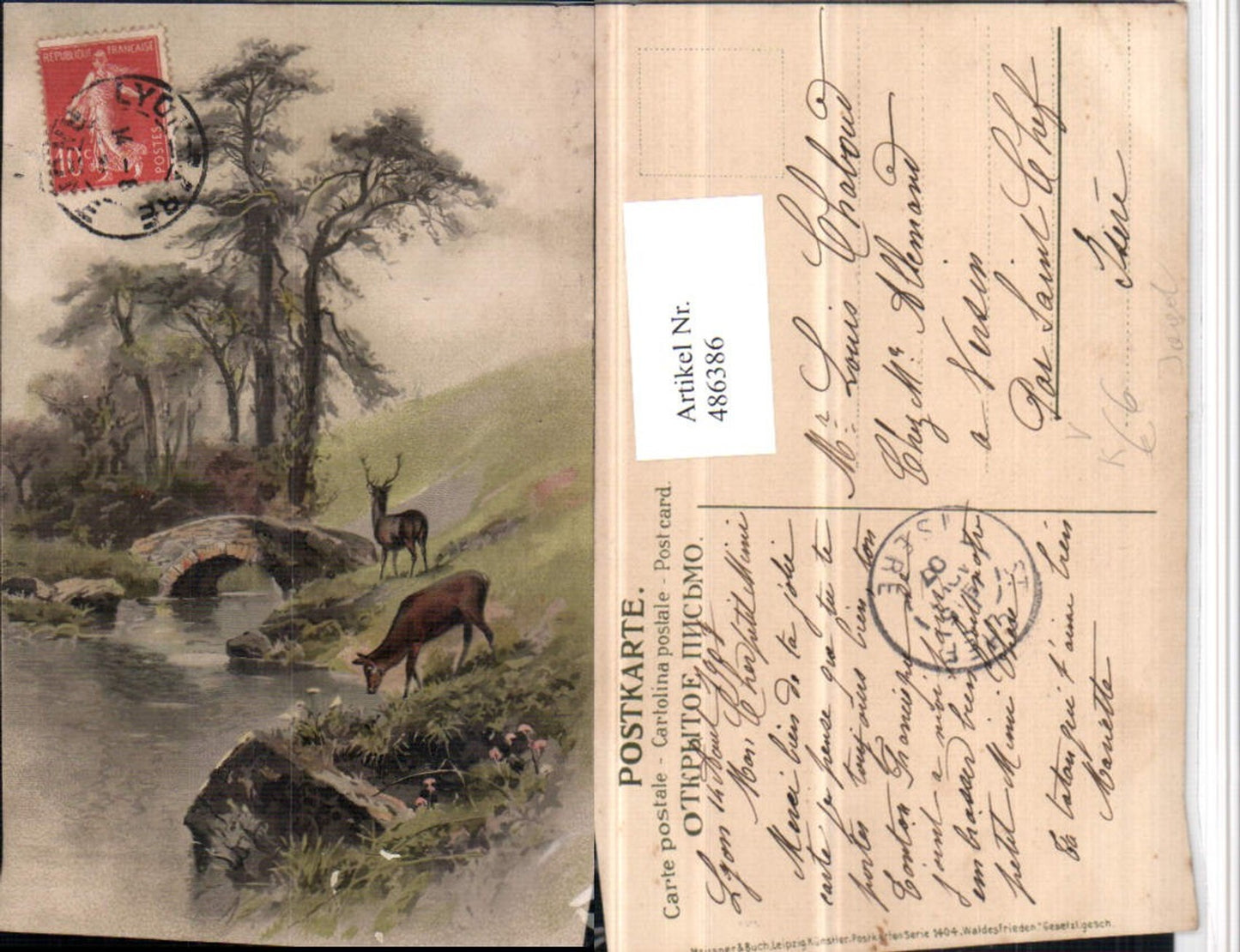 486386,Meissner & Buch 1404 Künstlerkarte Landschaft Wild Jagd Reh