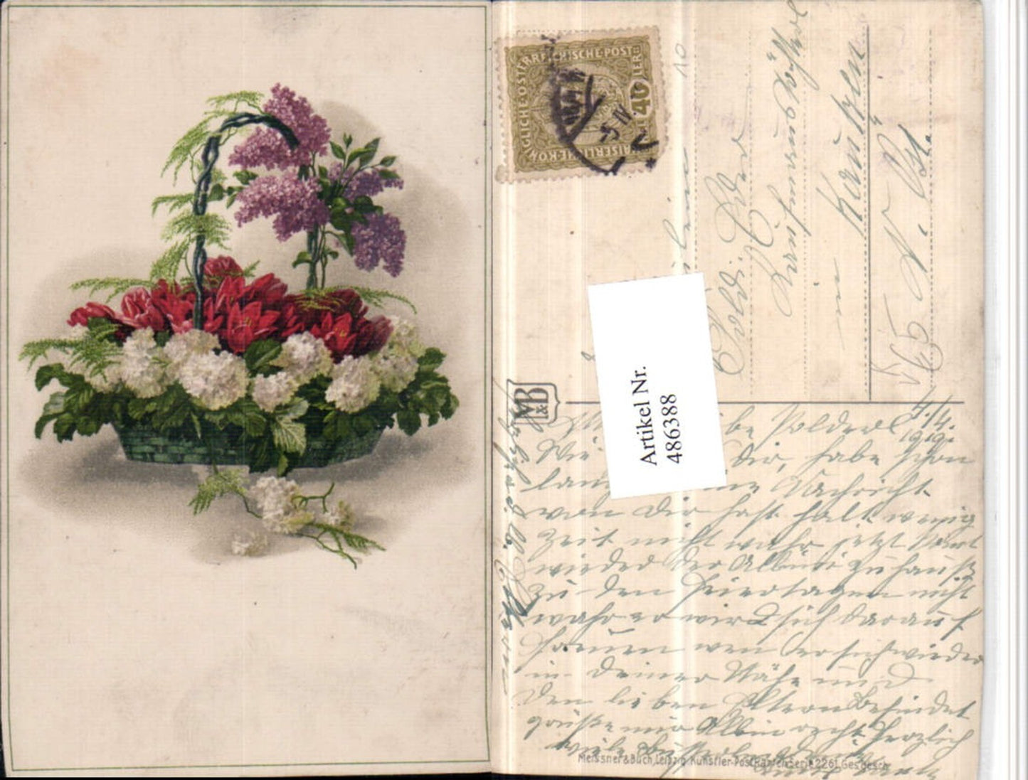 486388,Meissner & Buch 2261 Künstlerkarte Korb Blumen