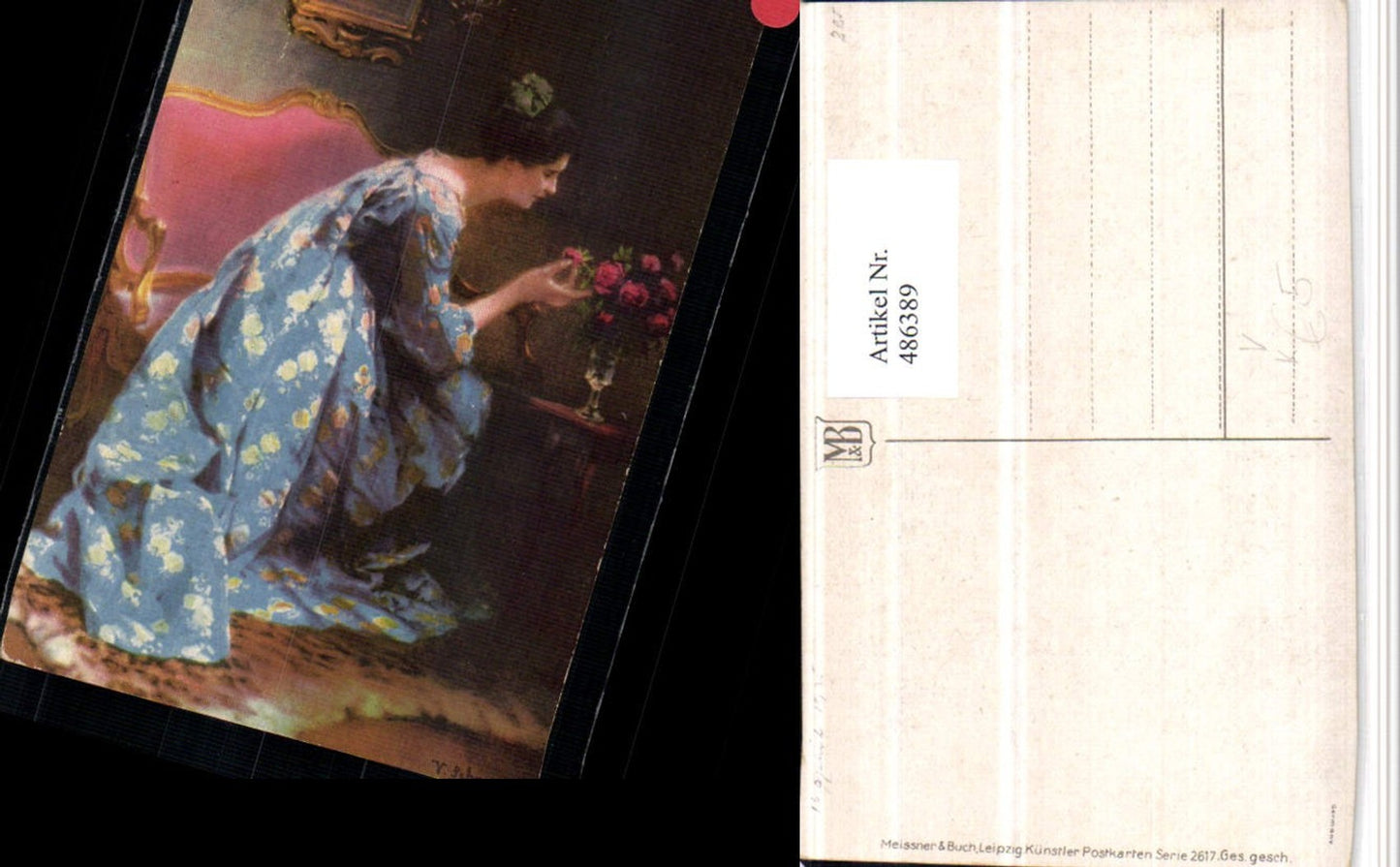 486389,Meissner & Buch 2617 Künstler Schramm Frau Kleid Blumen