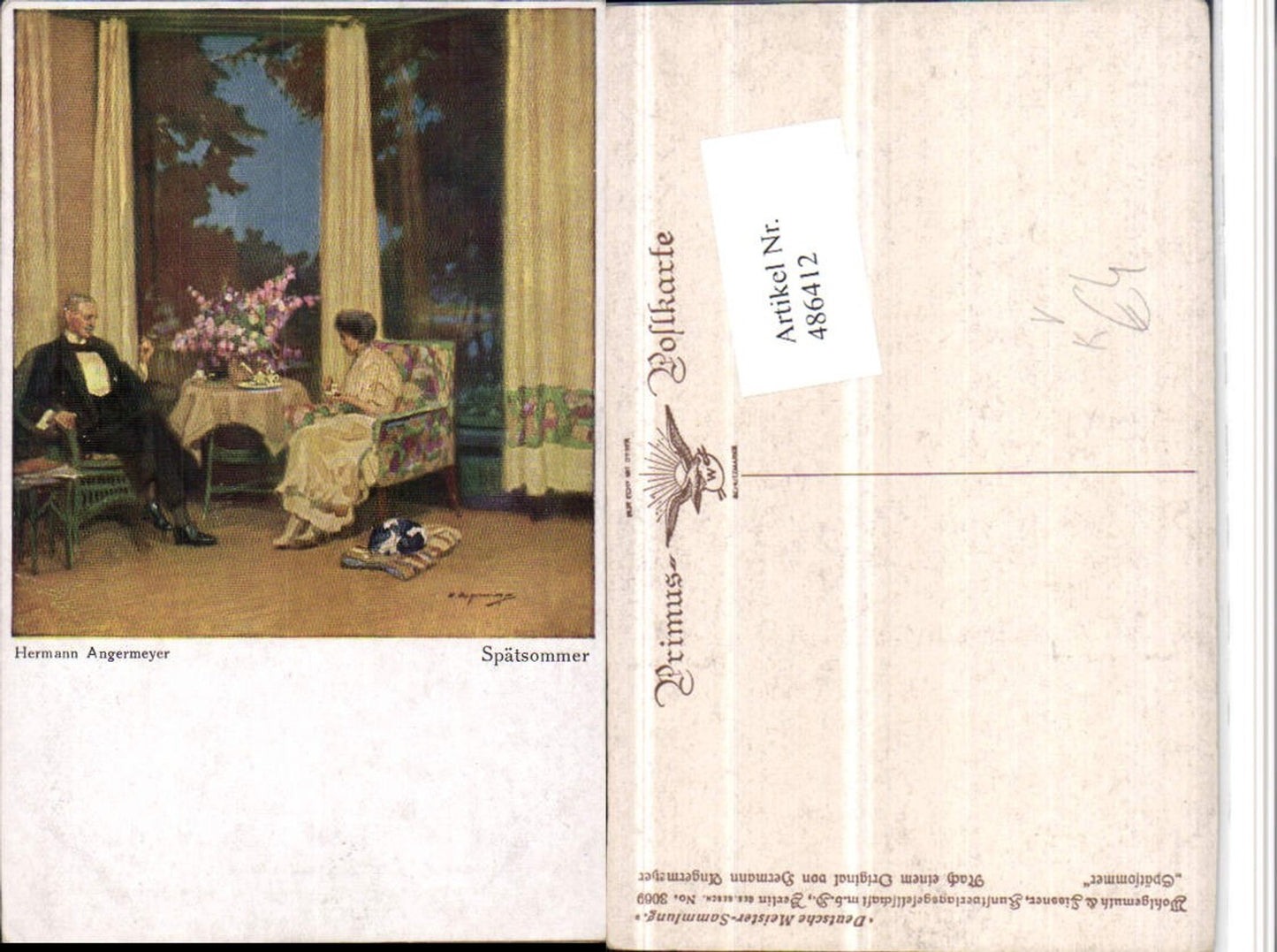 486412,Primus AK 3069 Künstler Hermann Angermeyer Spätsommer Paar Tisch