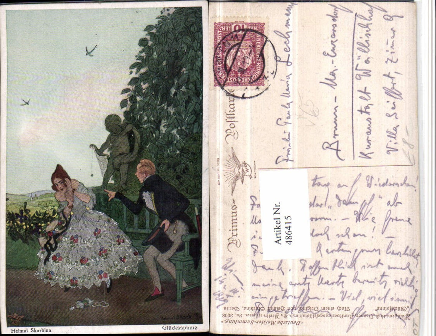 486415,Primus AK 3008 Künstler Helmut Skarbina Glücksspinne Paar Frau Kleid