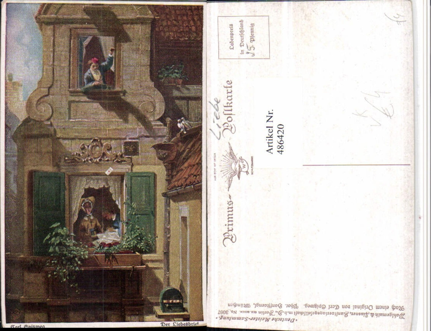 486420,Primus AK 3067 Künstler Carl Spitzweg Der Liebesbrief Fenster Schnur