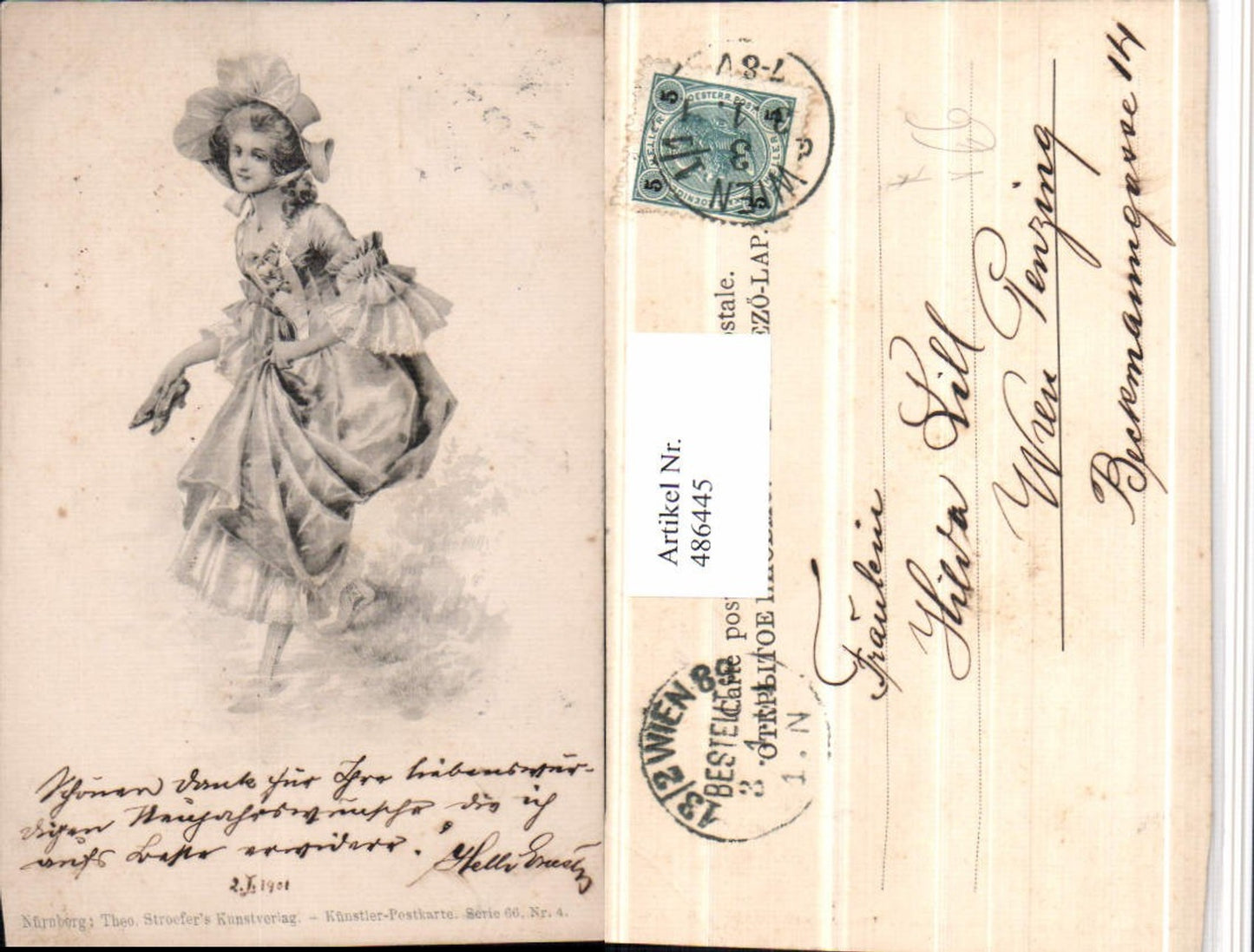 486445,Theo Stroefer 66/4 Künstlerkarte Frau Kleid Hut