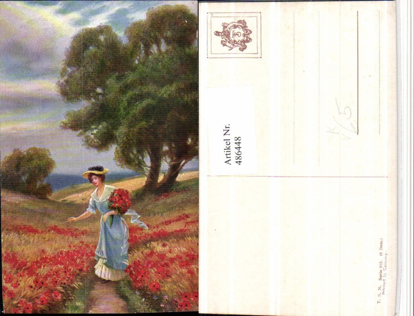 486448, Theo Stroefer 912 Artist card Landscape Woman Dress Poppies