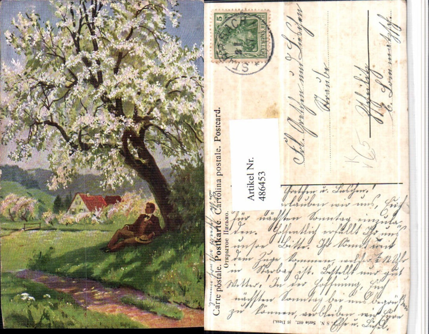 486453,Theo Stroefer 667 Künstlerkarte Landschaft Baumblüte Baum