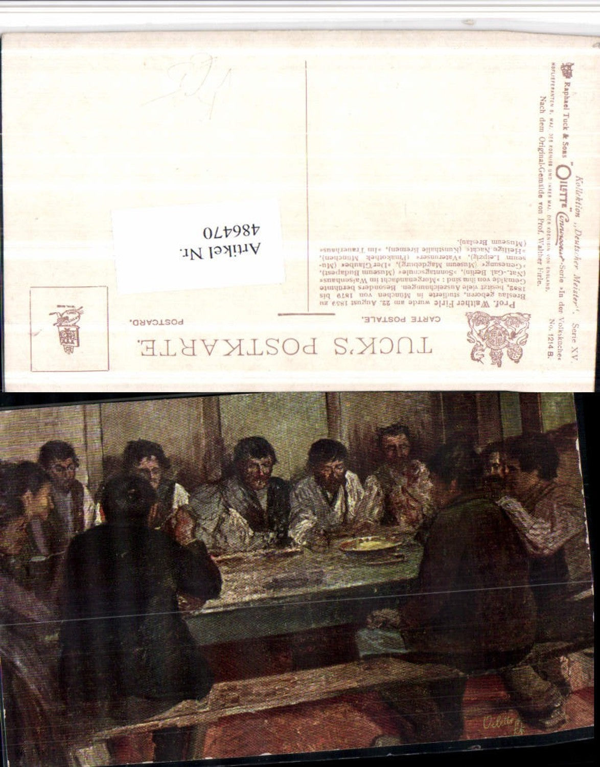 486470,Raphael Tuck & Sons 1214B Künstler Walther Firle Volksküche Tischrunde