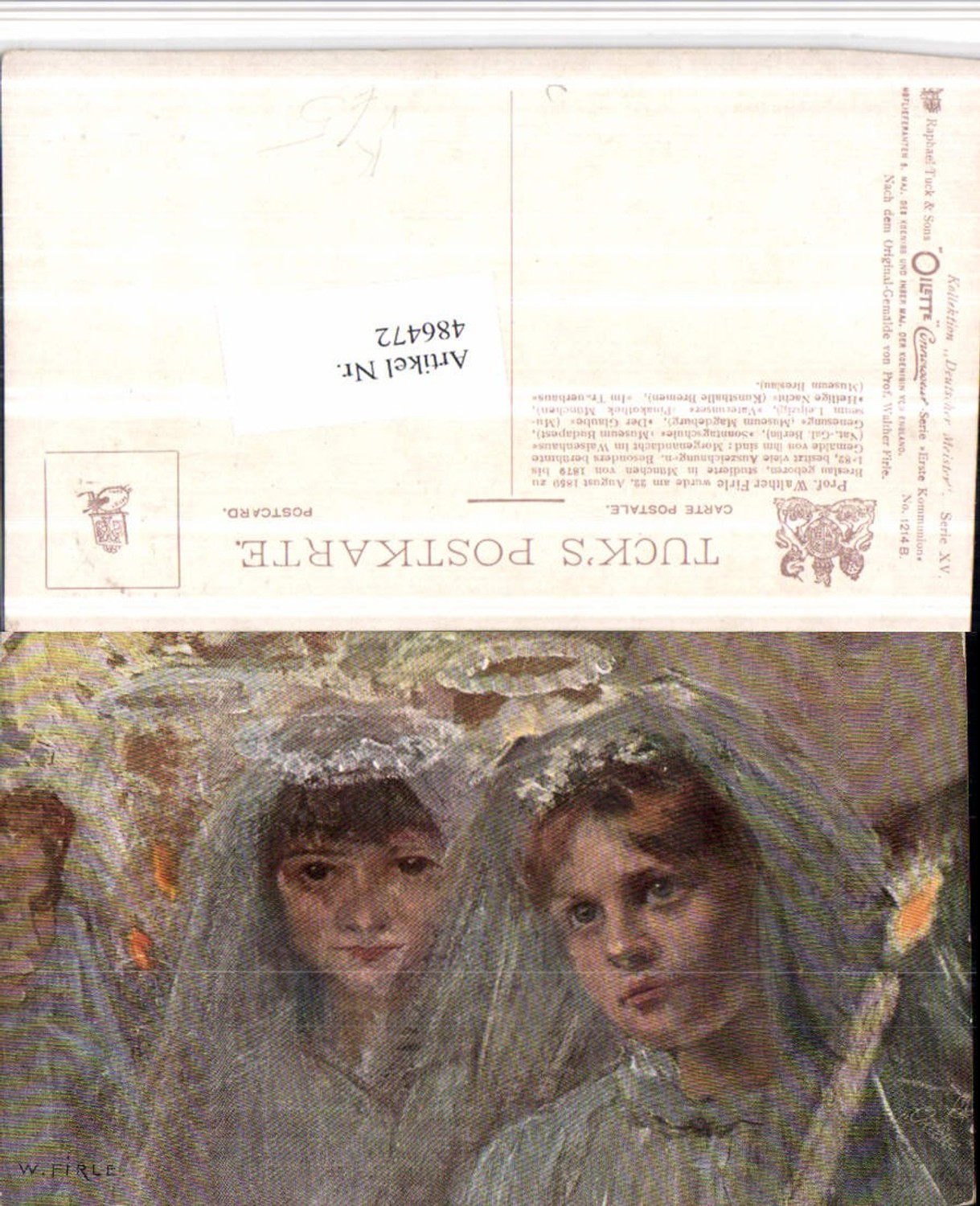 486472,Raphael Tuck & Sons 1214B Künstler Walther Firle Erste Kommunion Kinder