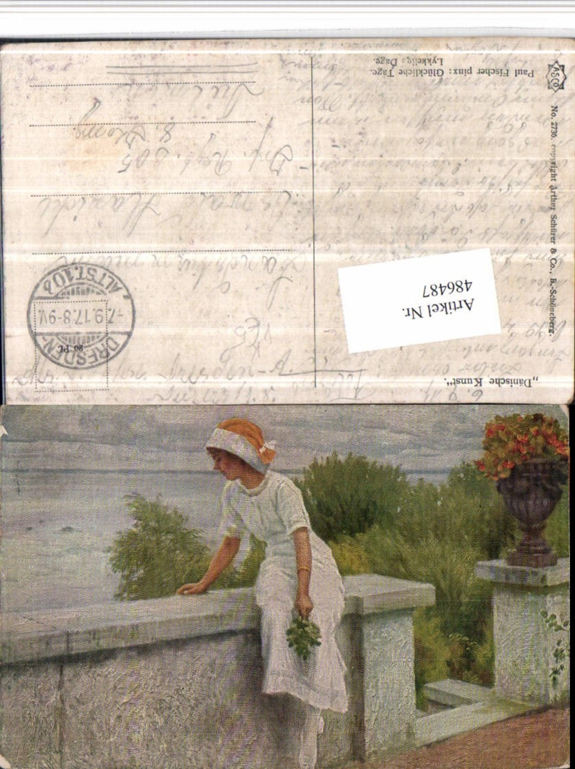 486487,Asco AK 2736 Künstler Paul Fischer Glückliche Tage Frau Kleid Haube