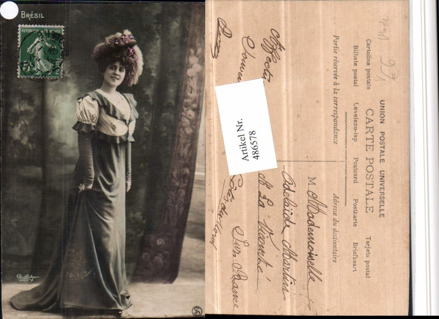486578,Reutlinger Paris 1616 Bresil Frau m. Kleid Hut pub S.I.P.