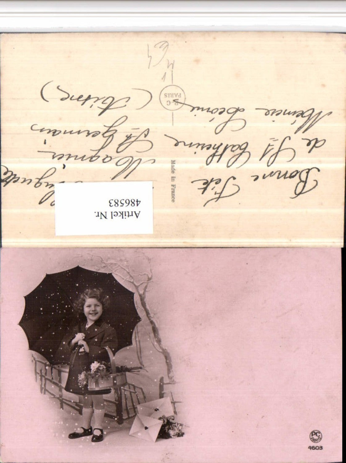 486583,P.C. Paris 4603 Mädchen m. Schirm Korb Briefe