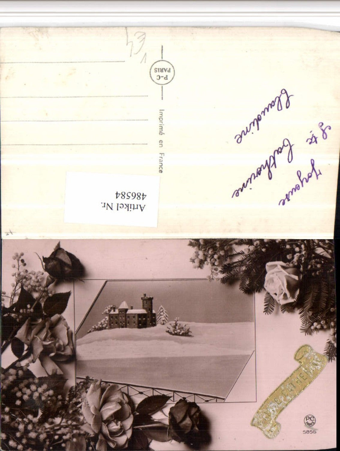 486584,P.C. Paris 5856 Winterbild Schloss Passepartout Rosen